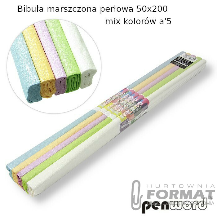 BIBUŁA MARSZCZONA PERŁOWA DŁUGA a'5 50x200 MIX 5 KOLORÓW 1