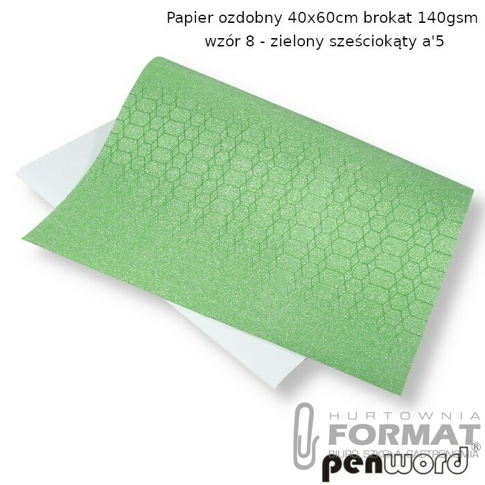 PAPIER OZDOBNY 40x60cm BROKATOWY 140gsm WZÓR.8-ZIELONY SZEŚCIOKĄTY a'5 1