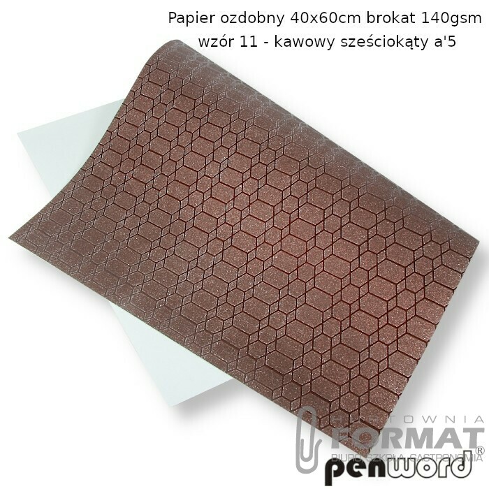 PAPIER OZDOBNY 40x60cm BROKATOWY 140gsm WZÓR11- KAWOWY SZEŚCIOKĄTY a'5 1