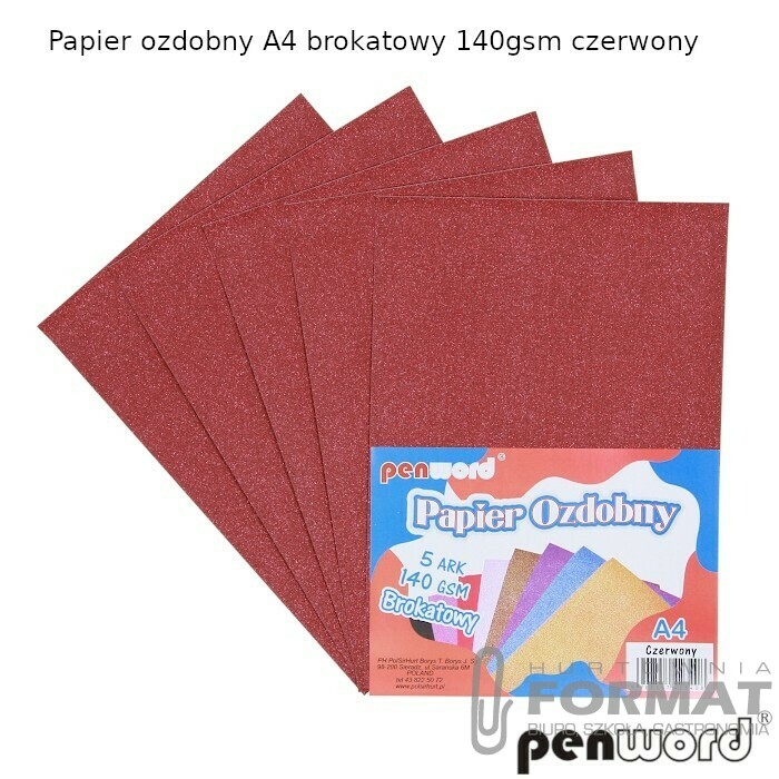 PAPIER OZDOBNY A4 BROKATOWY 140gsm CZERWONY a'5 1