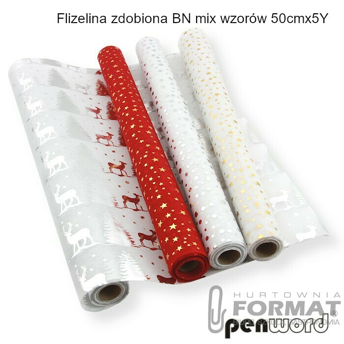 FLIZELINA ZDOBIONA BN MIX WZORÓW 50cmx5Y 1