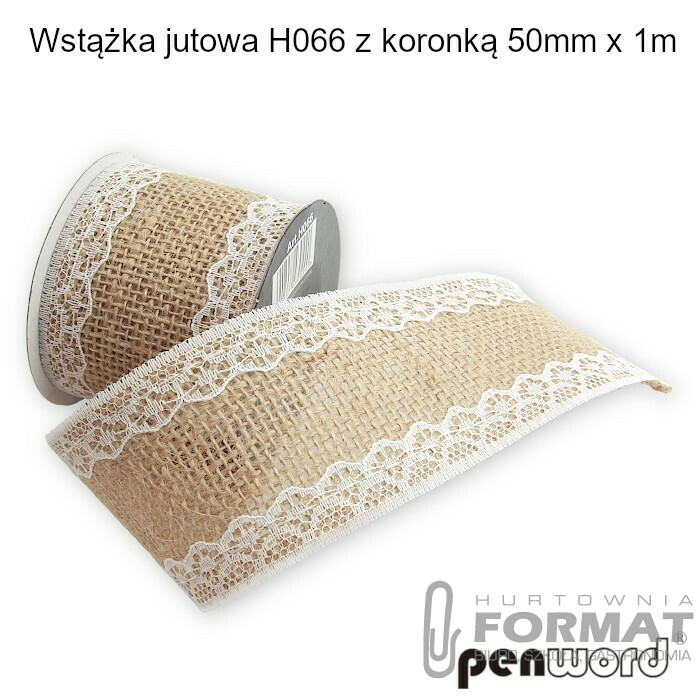 WSTĄŻKA JUTOWA H066 Z KORONKĄ 50mm x 1m 1