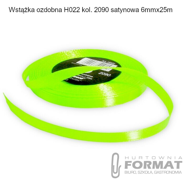 WSTĄŻKA OZDOBNA H022 KOL. 2090 ZIELONA FLUO SATYNOWA 6mmx25m 1