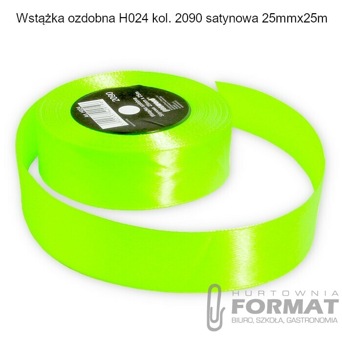 WSTĄŻKA OZDOBNA H024 KOL. 2090 ZIELONA FLUO SATYNOWA 25mmx25m 1