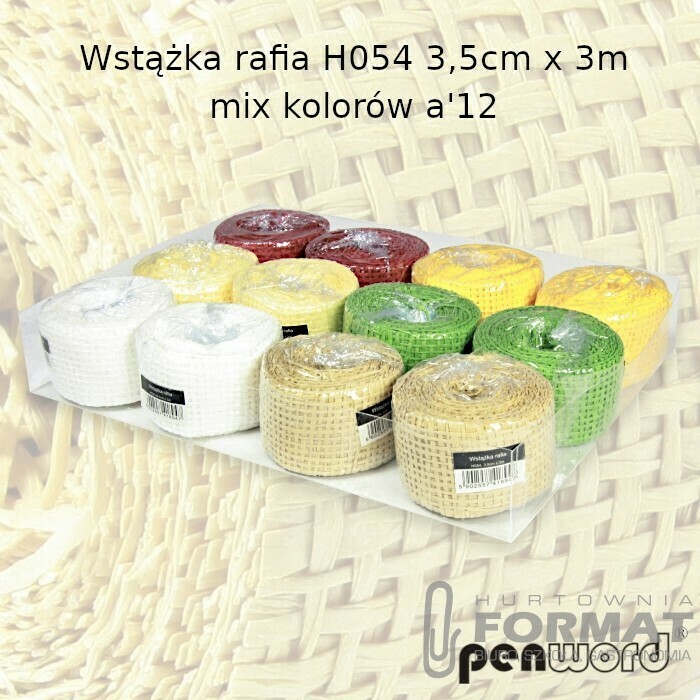 WSTĄŻKA RAFIA H054 3,5cm x 3m MIX KOLORÓW a'12 1