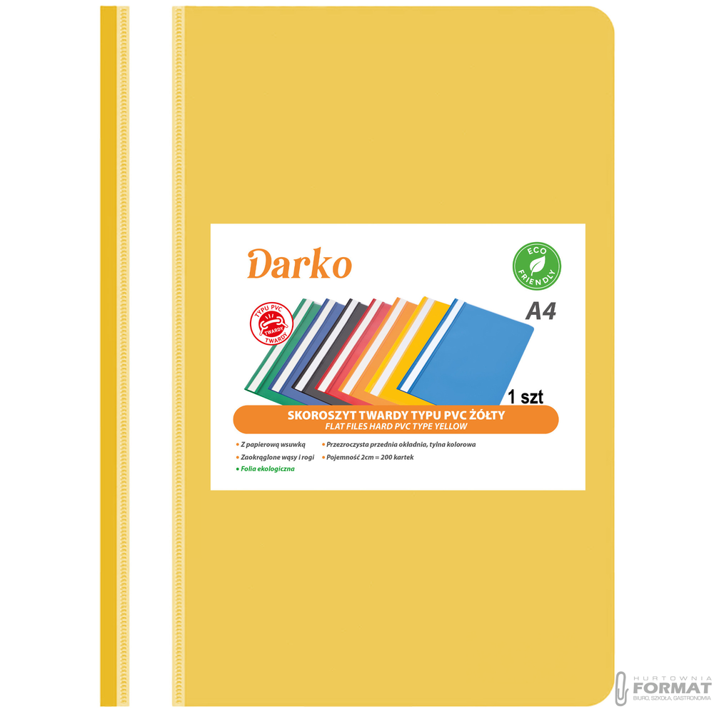 Skoroszyt twardy typu PVC Żółty A4 DARKO 1