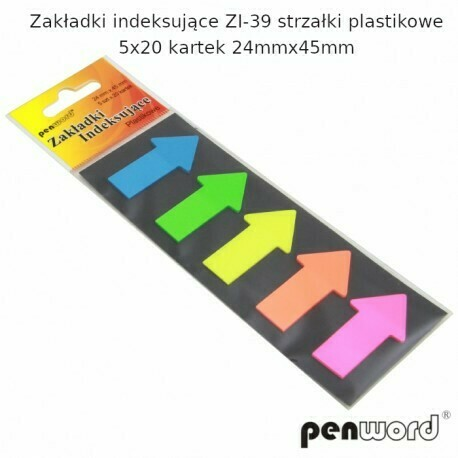 ZAKŁADKI INDEKSUJĄCE ZI-39 STRZAŁKI PLASTIKOWE 5x20 KARTEK 24mmx45mm 1