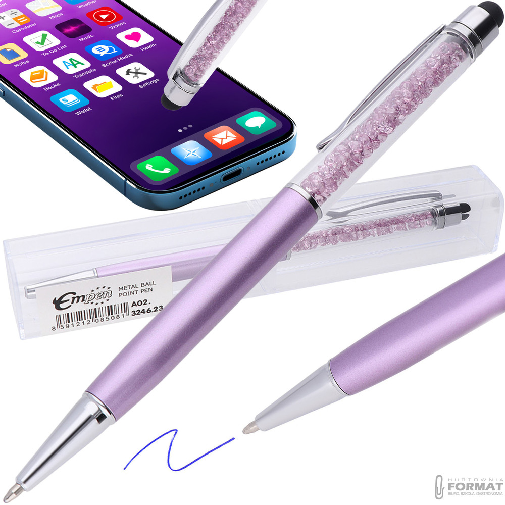 DŁUGOPIS Z TOUCH PEN RYSIK DO EKRANÓW TABLETÓW RÓŻOWY Z DIAMENTAMI 1