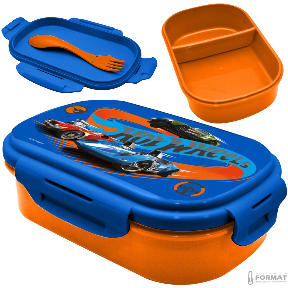 ŚNIADANIÓWKA PUDEŁKO ŚNIADANIOWE + SZTUĆCE HOT WHEELS 21x14x6 cm 1