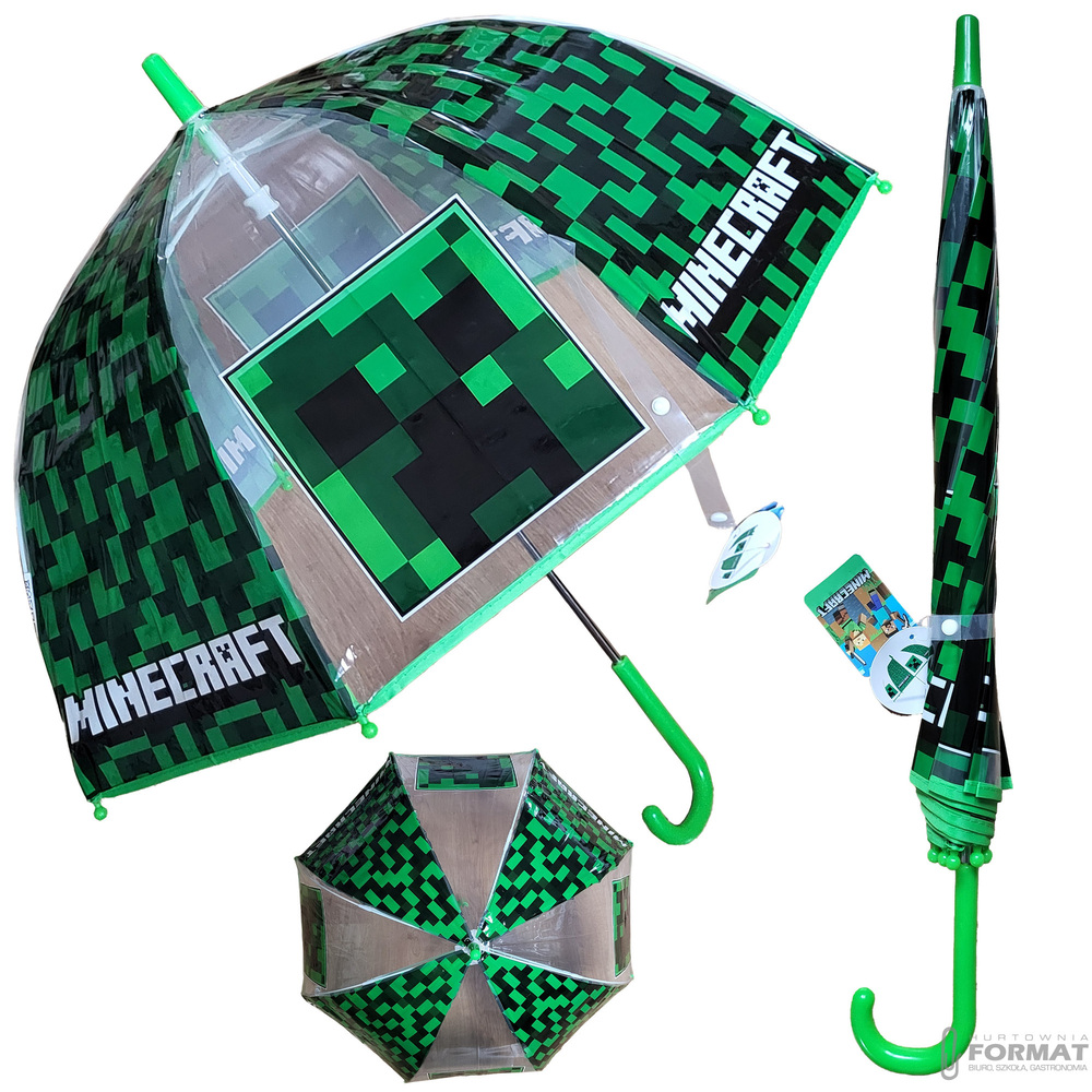 PARASOLKA PRZEZROCZYSTA PARASOL DZIECIĘCY 48 cm MINECRAFT CREEPER 1