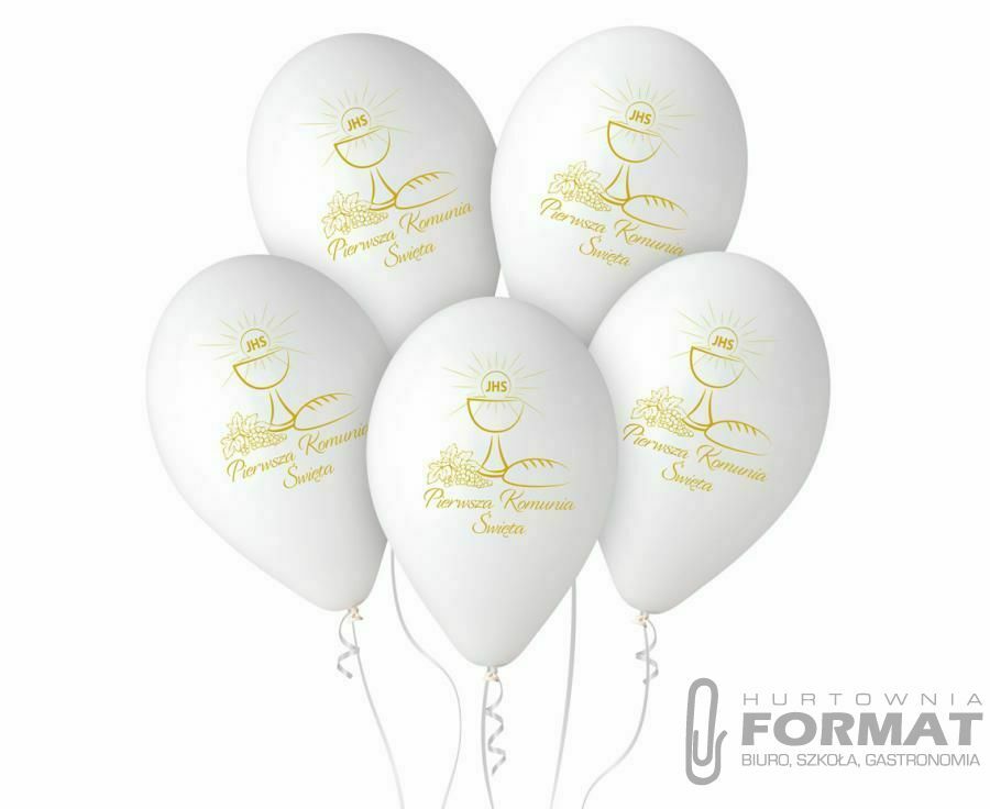 Balon gumowy Godan Pierwsza Komunia Św. (kielich) 5 szt. biały 320mm 13cal (GS120/PKK) 1