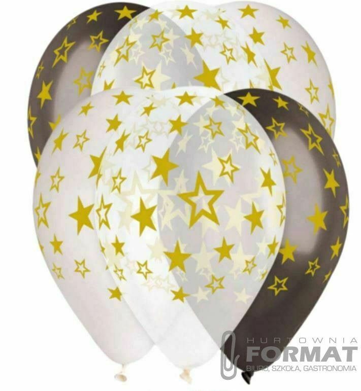 Balony lateksowe w złote gwiazdki - 33 cm - 6 szt 1