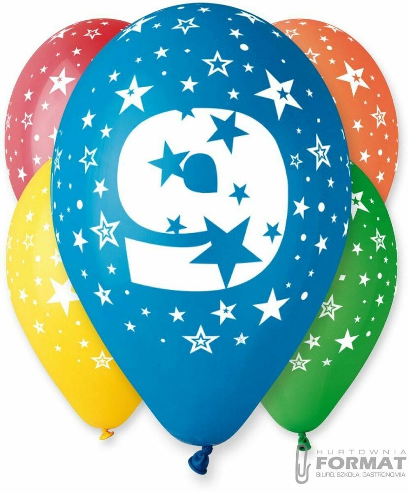 Balony Premium cyfra "9" 12" 5 szt. 1