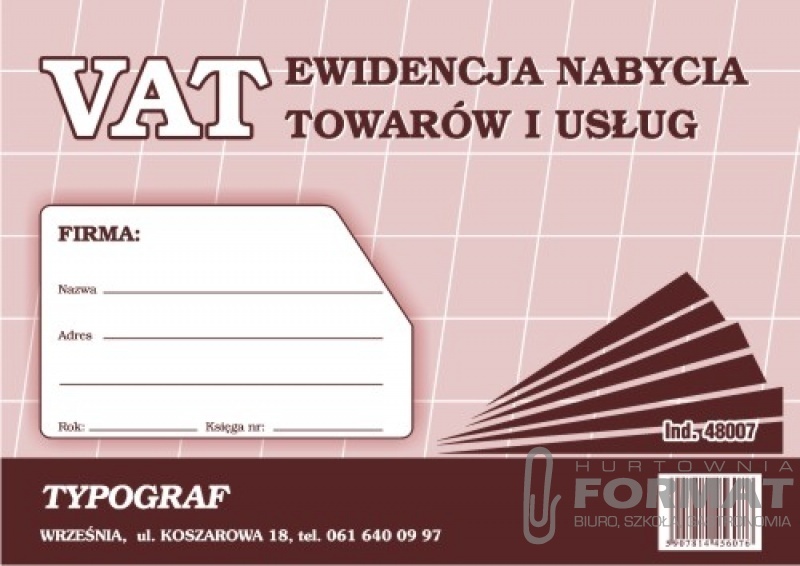 EWIDENCJA ZAKUPU VAT A'5 48007 1
