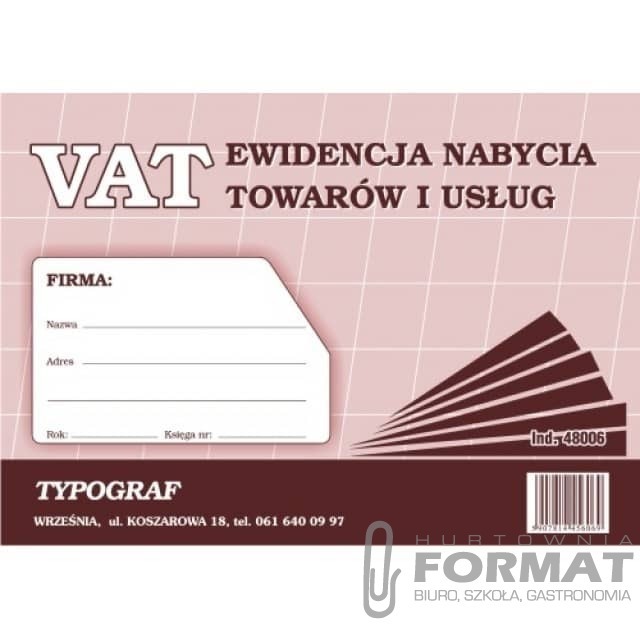 EWIDENCJA ZAKUPU VAT A4 48006 1