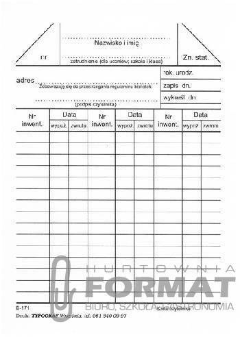 KARTA CZYTELNIKA A'6 A100 B171 02089 1