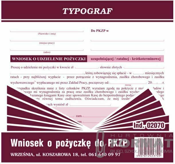 WNIOSEK O POŻYCZKĘ DO PKZP 2/3 A5 02070 1