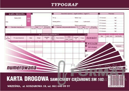 KARTA DROGOWA A4 SM102 NUMEROWANA 02041 1