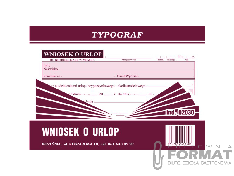 WNIOSEK O URLOP TYPOGRAF 02030 1