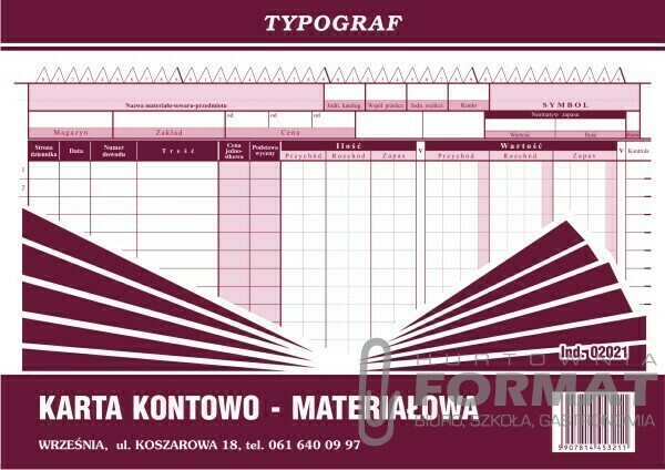 KARTA KONTOWO-MATERIAŁOWA A4 K301 02021 1