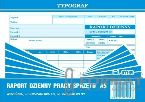 RAPORT DZIENNY PRACY SPRZĘTU A5 01199 1