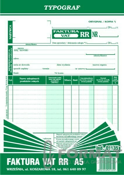 FAKTURA VAT RR A'5 /S/ 01135 1