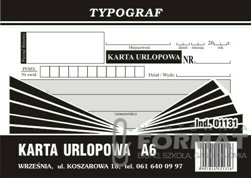 KARTA URLOPOWA A'6 01131 1