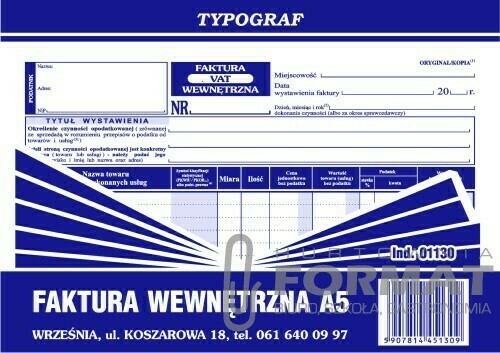 FAKTURA WEWNĘTRZNA A'5 /S/ 01130 1
