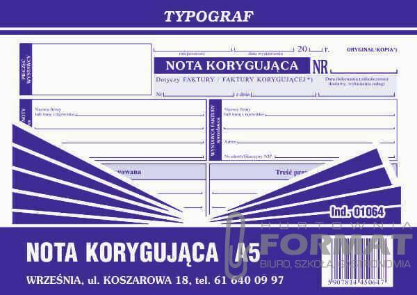 NOTA KORYGUJĄCA A'5 01064 1
