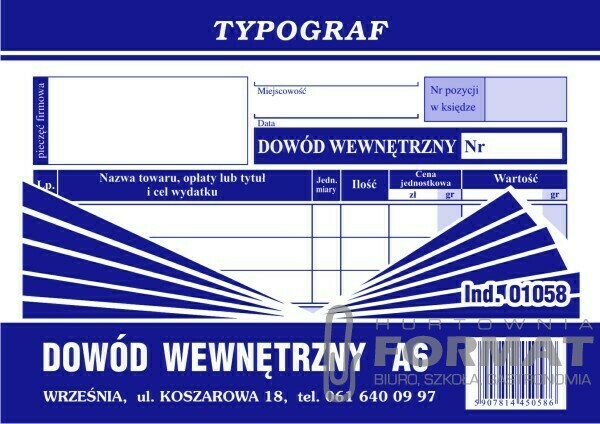 DOWÓD WEWNĘTRZNY A'6 01058 1