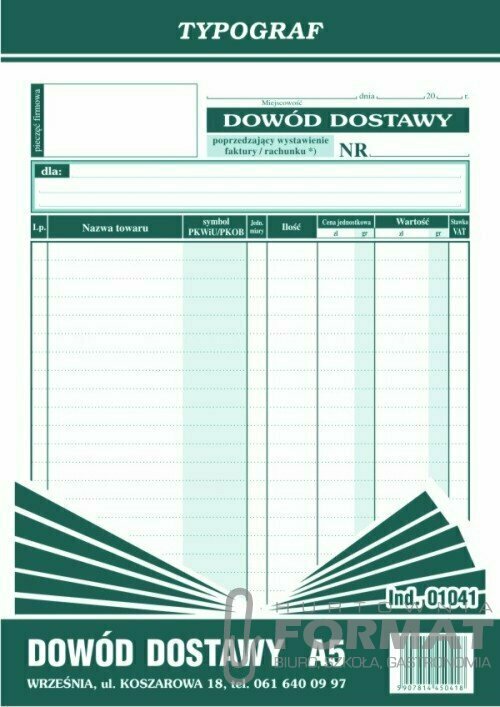 DOWÓD DOSTAWY A'5 /S/ 01041 1