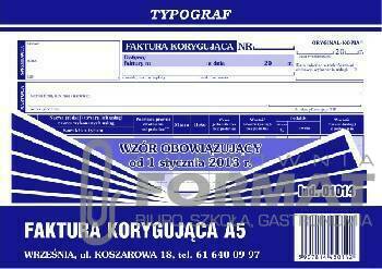 FAKTURA KORYGUJĄCA A'5 01014 1