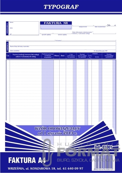 FAKTURA VAT  A'4 PION 01001 1