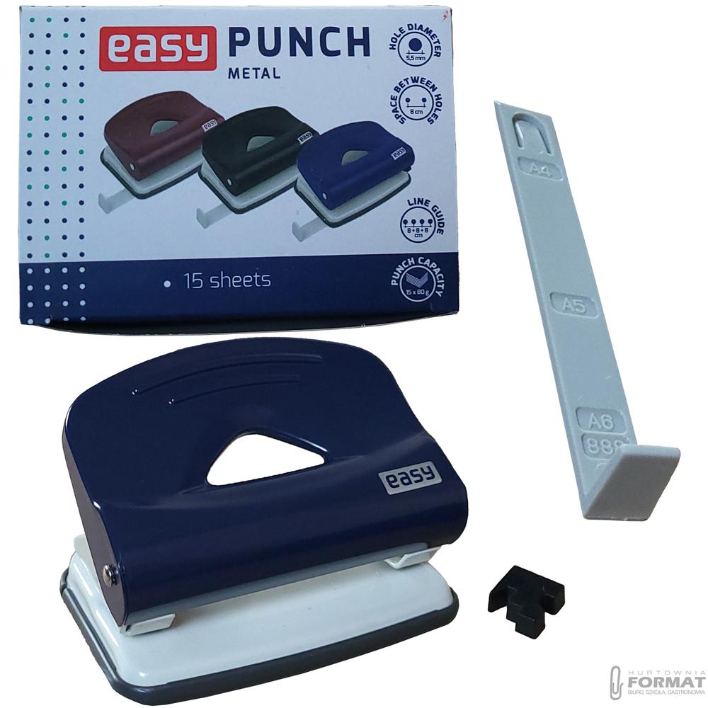 DZIURKACZ METALOWY 1150-BL NIEBIESKI DO 15 KARTEK EASY STATIONERY 86673 1