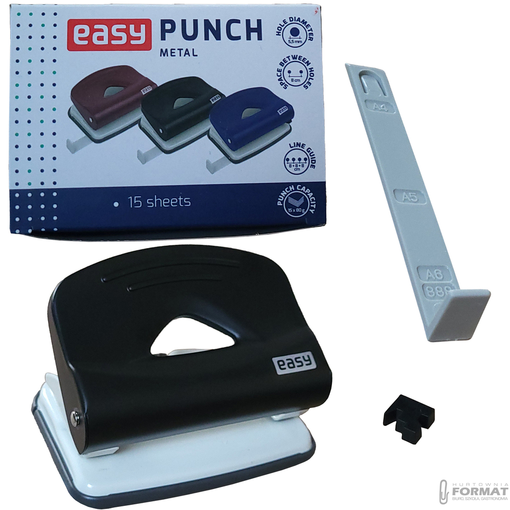 DZIURKACZ METALOWY 1150-B CZARNY DO 15 KARTEK EASY STATIONERY 86670 1