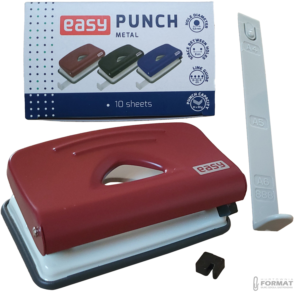DZIURKACZ METALOWY 1100RE CZERWONY DO 10 KARTEK EASY STATIONERY 86667 1