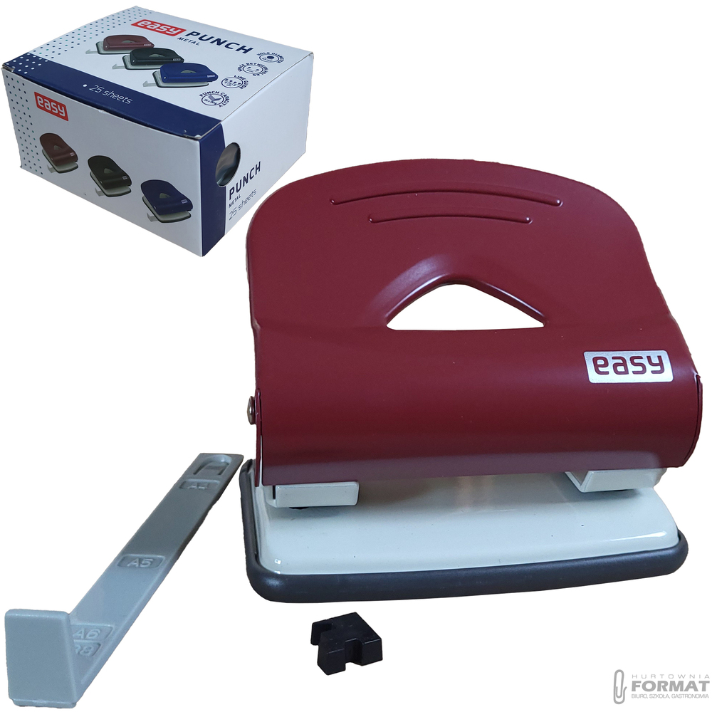 DZIURKACZ METALOWY CZERWONY DO 25 KARTEK EASY STATIONERY 85562 1