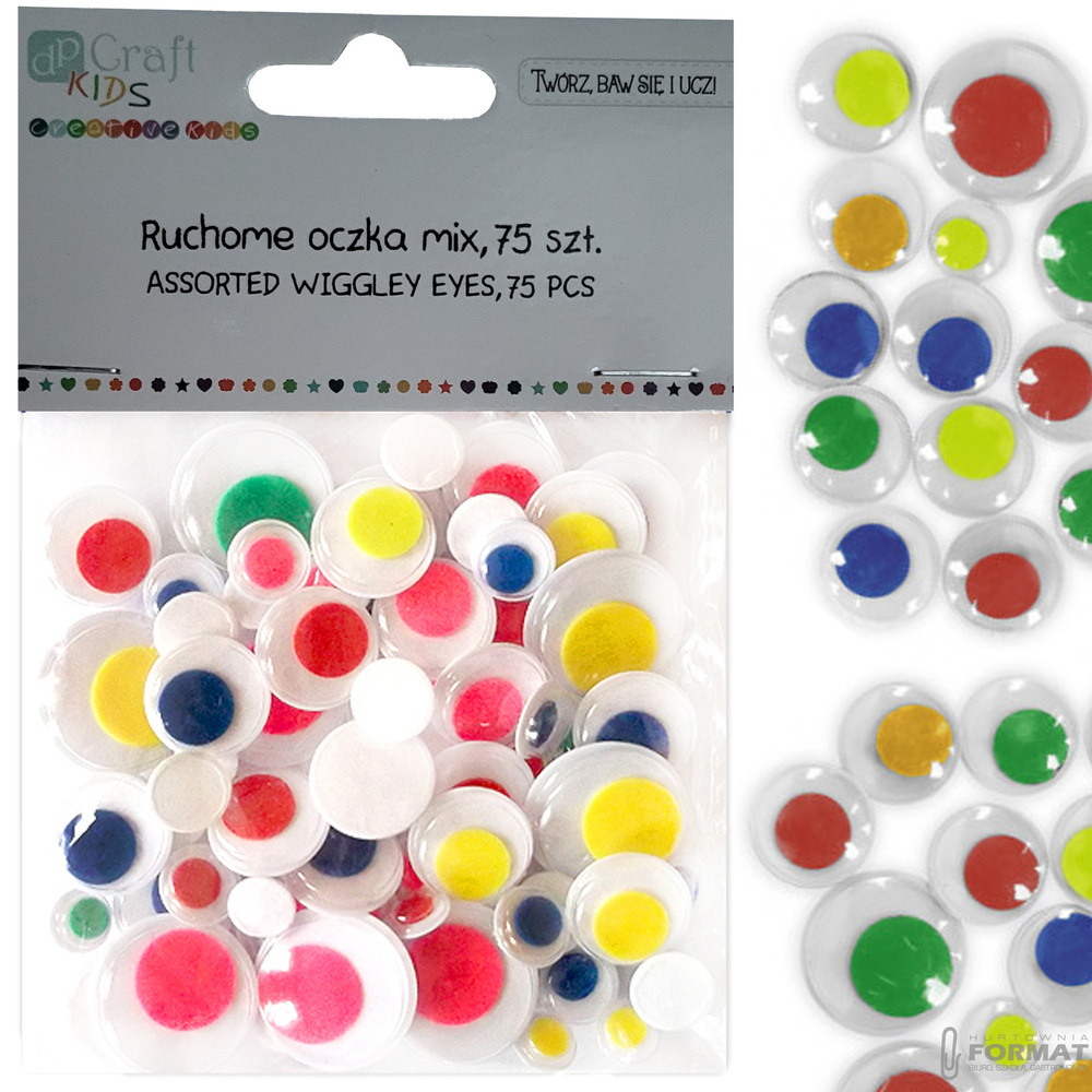 RUCHOME KOLOROWE OCZKA SAMOPRZYLEPNE WIELOROZMIAROWE 75 SZTUK 1