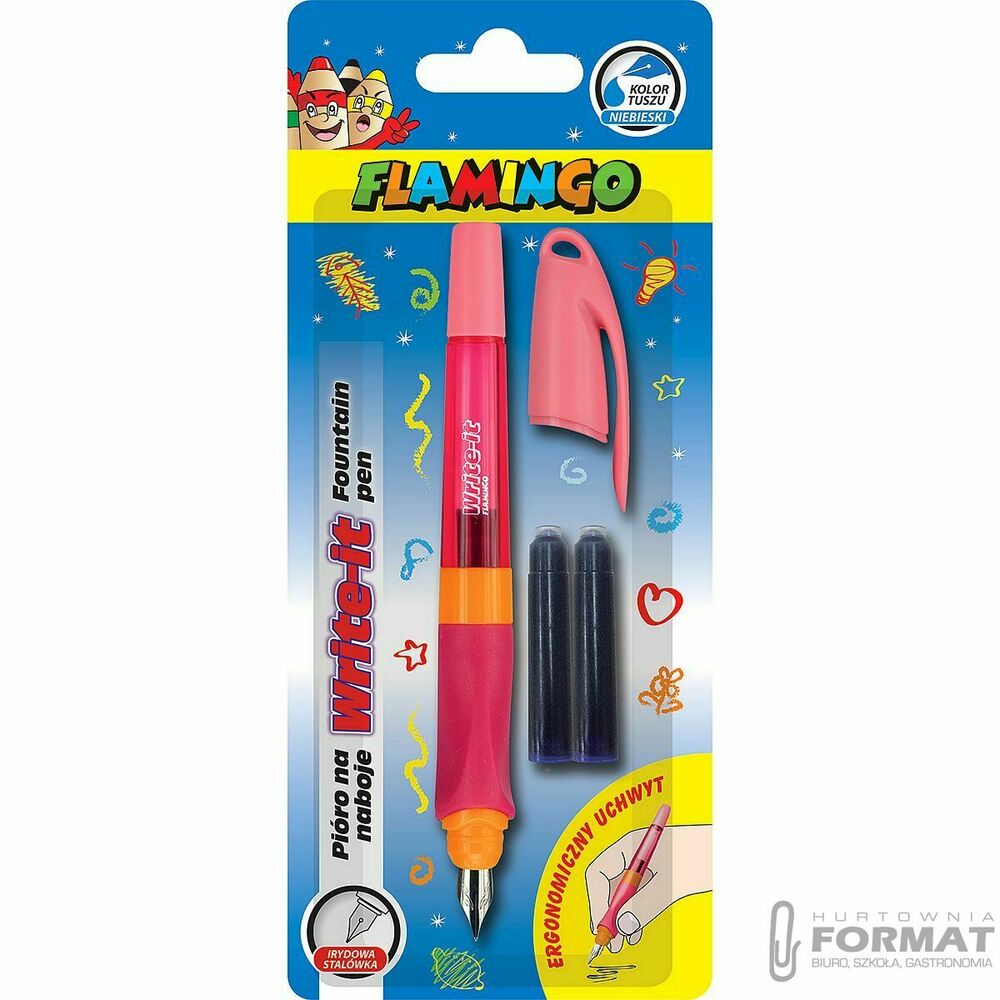 Pióro na naboje Write-it Flamingo różowe + 2 naboj 1