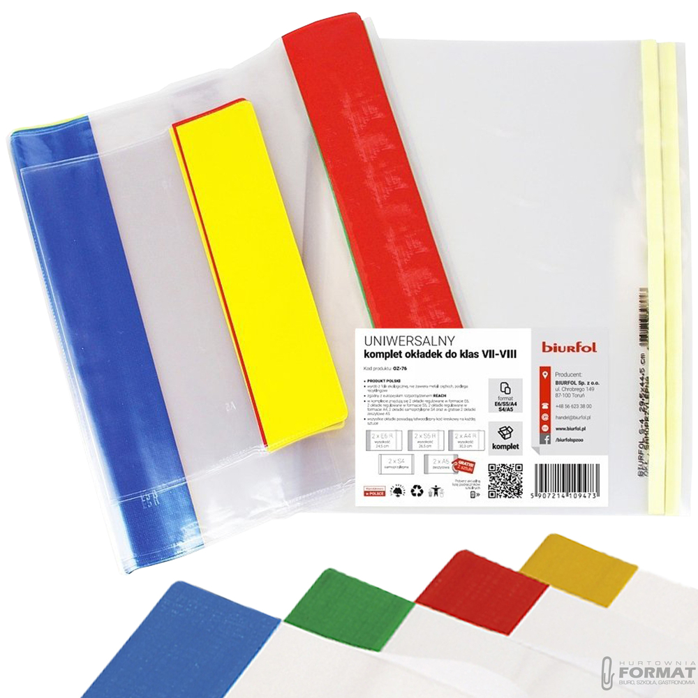 UNIWERSALNY KOMPLET OKŁADEK BIURFOL DO KLAS 7-8 FORMATY E6/S5/A4/S4/A5 1