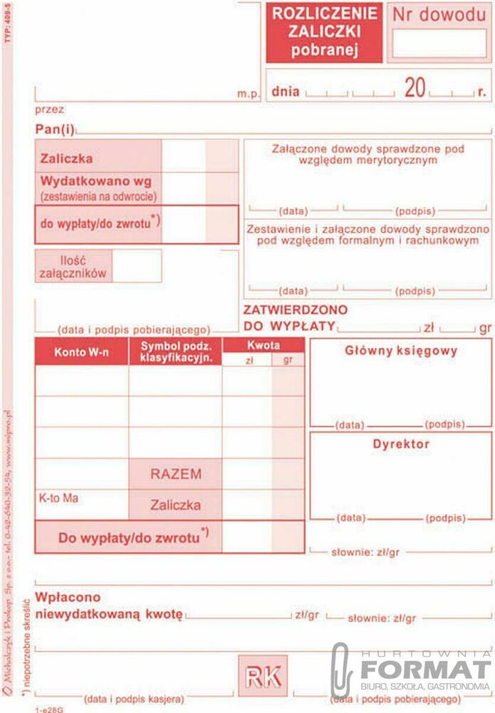 MIP ROZLICZENIE ZALICZKI 409-5 1