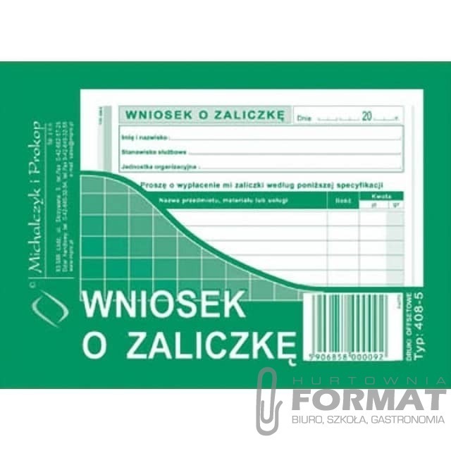 WNIOSEK O ZALICZKĘ MIP 408-5 1