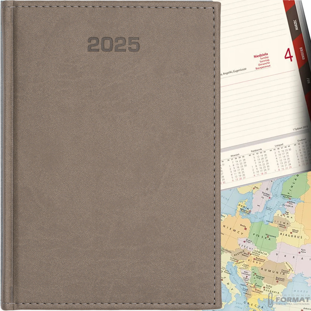 KALENDARZ DZIENNY A4 TERMINARZ 2025 KSIĄŻKOWY NOTES PLANER MAPA SZARY 1