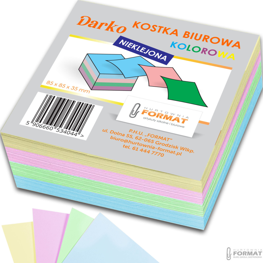 KOSTKA BIUROWA NIEKLEJONA BLOCZEK KOLOROWA DO NOTOWANIA 85x85x35mm 1