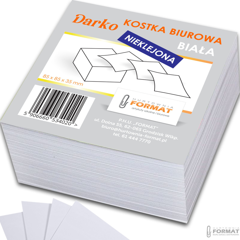 KOSTKA BIUROWA NIEKLEJONA BLOCZEK DO NOTOWANIA BIAŁA 85x85x35mm 1