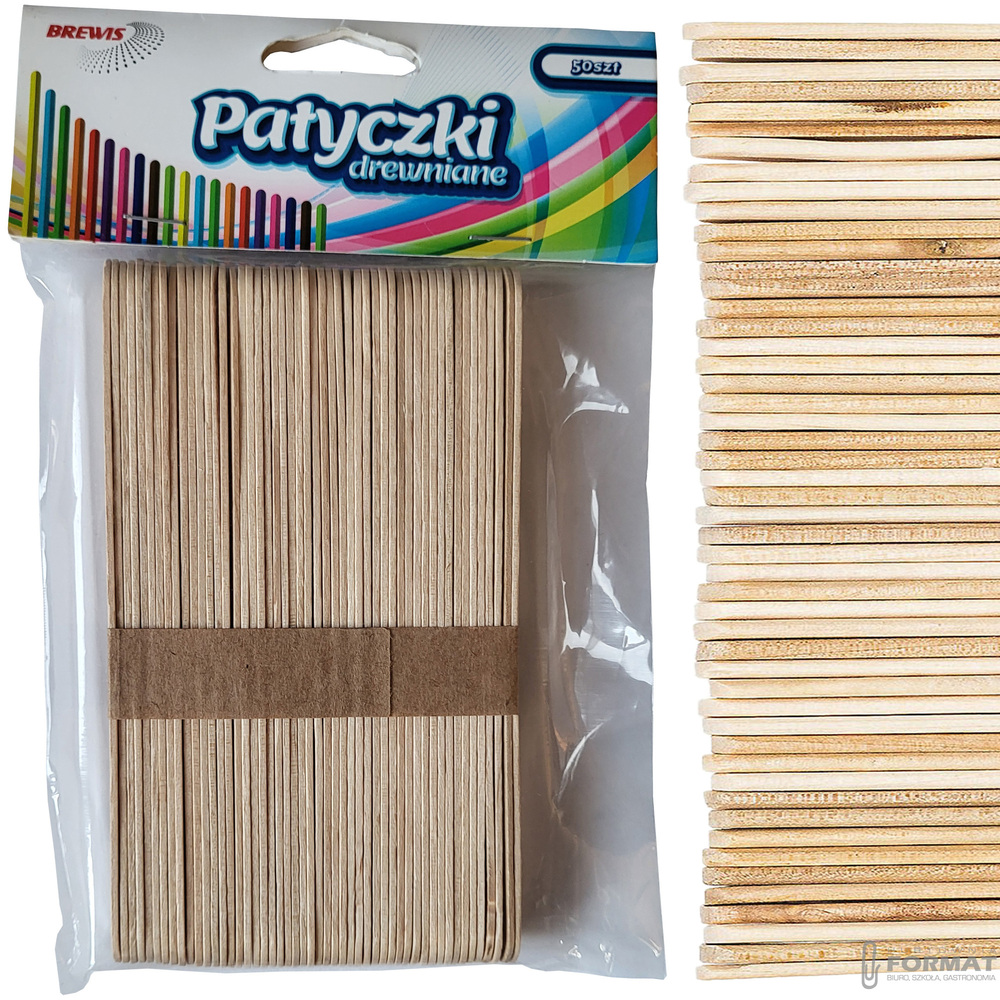 PATYCZKI DREWNIANE 14 cm KREATYWNE NATURALNE 50 SZTUK BREWIS 1