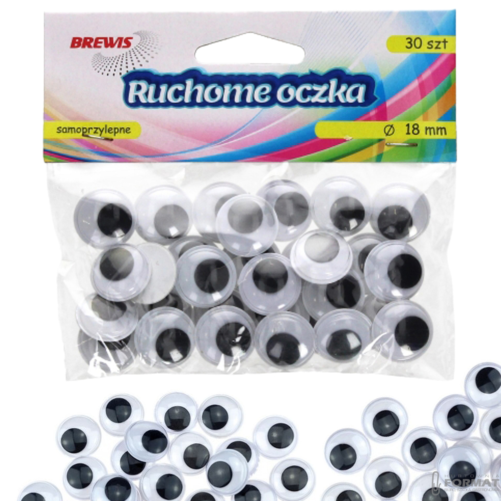 RUCHOME OCZKA SAMOPRZYLEPNE 18 mm 30 SZTUK BREWIS 1