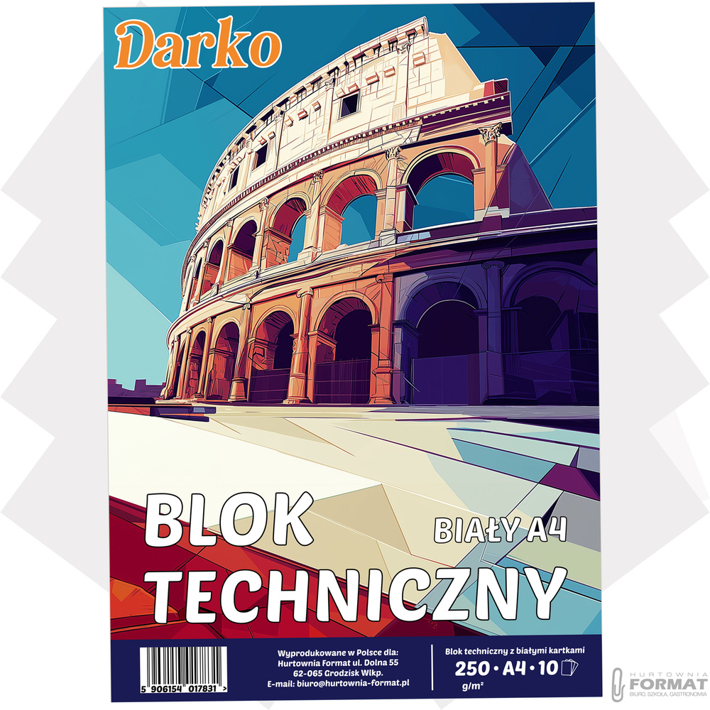 BLOK TECHNICZNY BIAŁY A4 SZKOLNY 10 KARTEK ARKUSZY 250g/m DARKO 1
