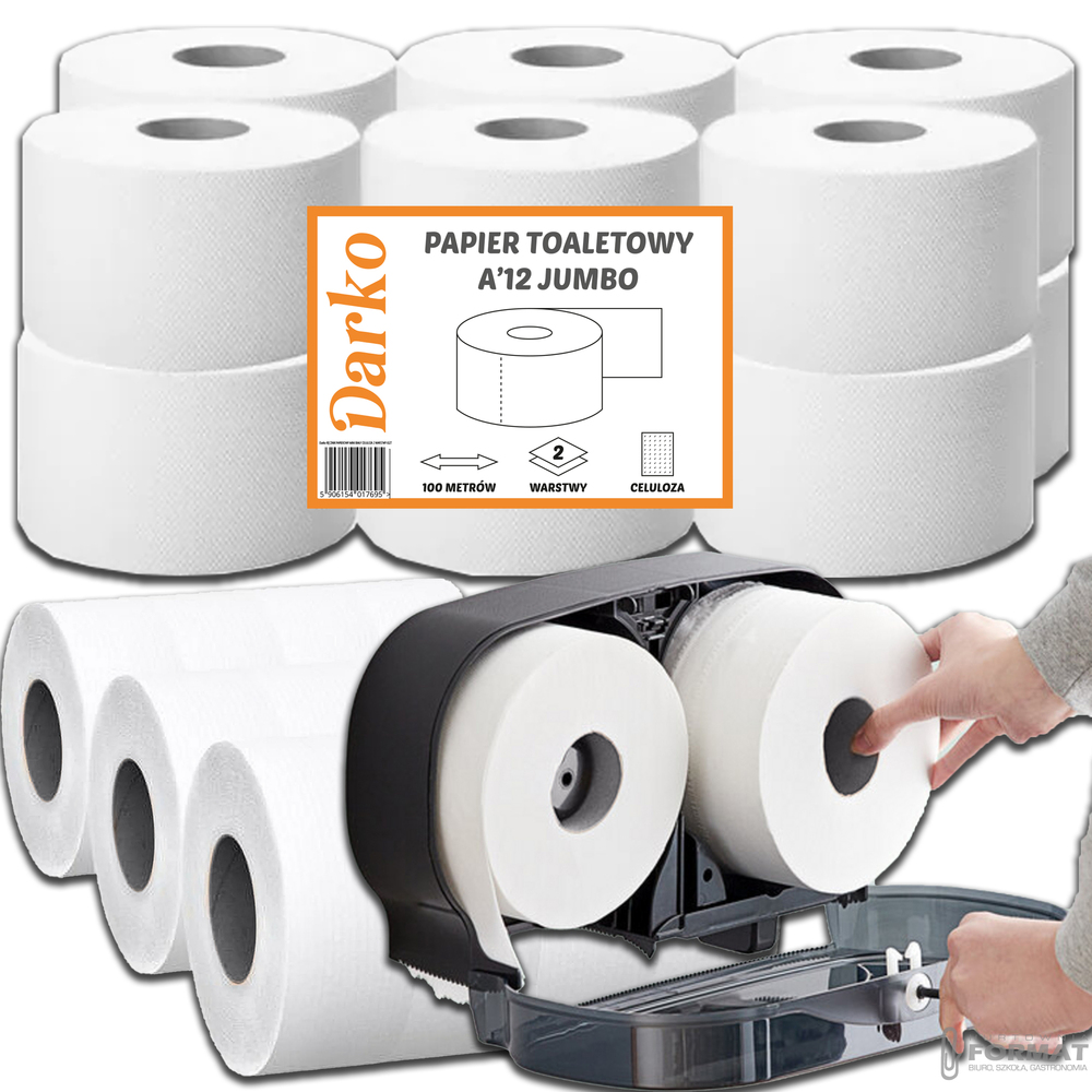 Papier toaletowy JUMBO BIAŁY CELULOZA 12 ROLEK X 100m do podajnika BIG ROLKA 1