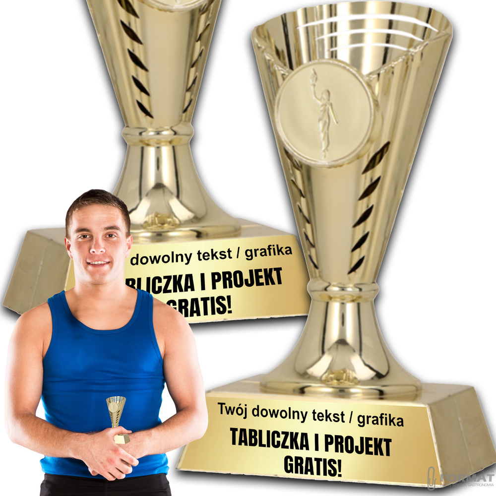PUCHAR TROFEUM NAGRODA STATUETKA SOLIDNA 3D 13,2cm KOLOR ZŁOTY + GRAWER 1